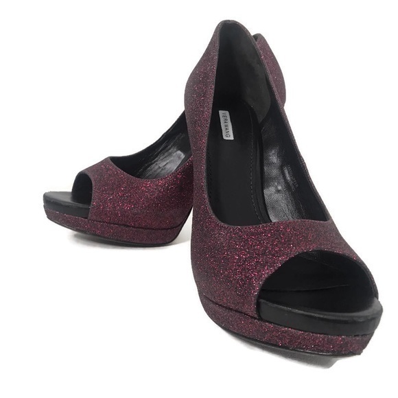 Vera Wang Red Metallic Glitter Open-Toe Heels - Picture 1 of 12